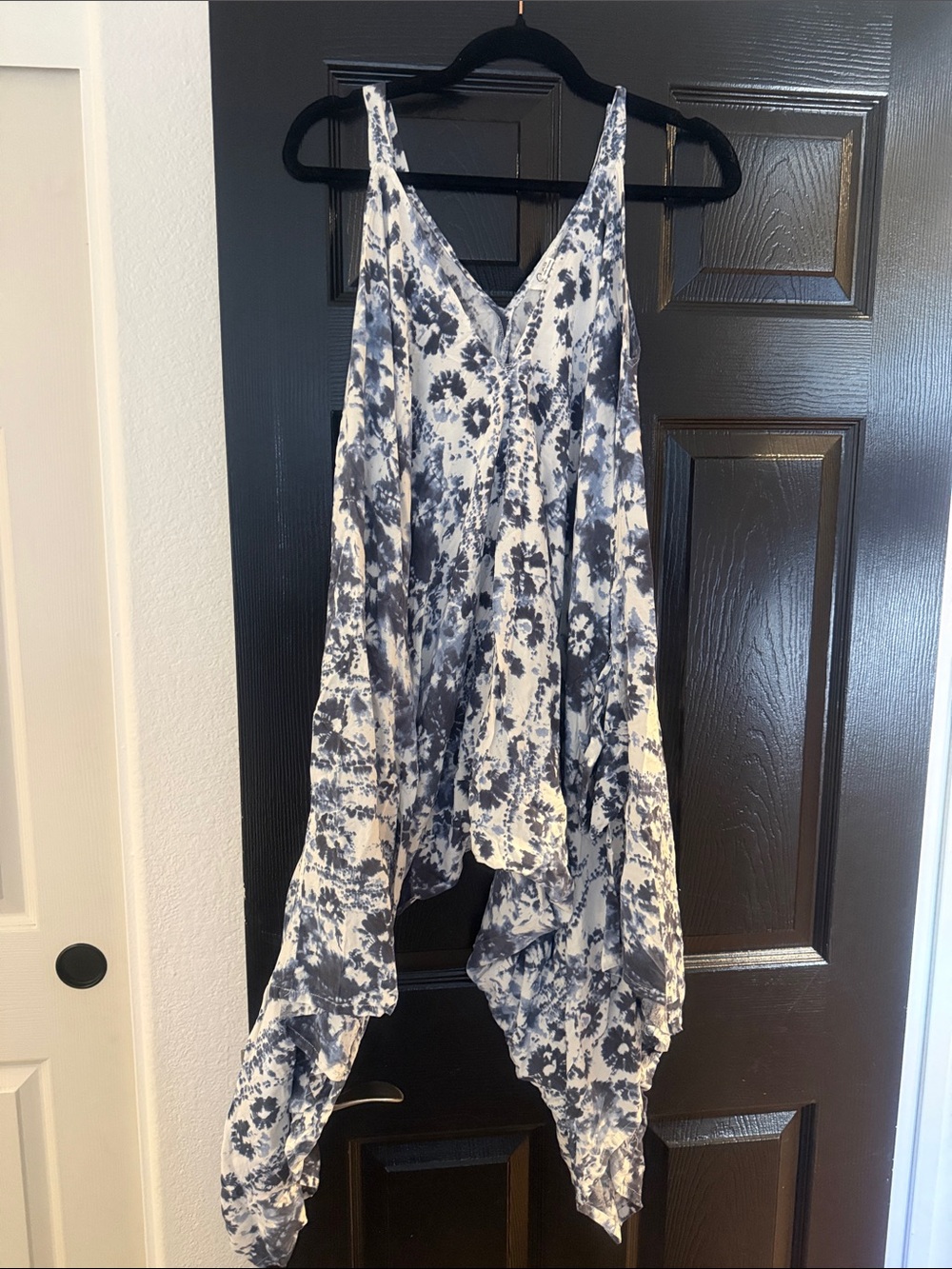 Blue and White Tie-Dye Flowing Sleeveless romper